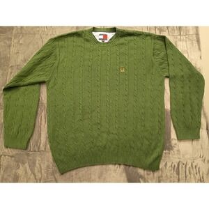 Tommy Hilfiger Men's Green Cable Knit Sweater XXL Made in Hong Kong